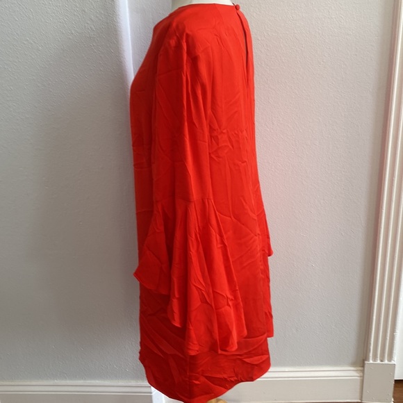 Milly Red‎ Nicole Cady Silk Blend Mini Dress Bell Sleeves Size 14 - Picture 5 of 10